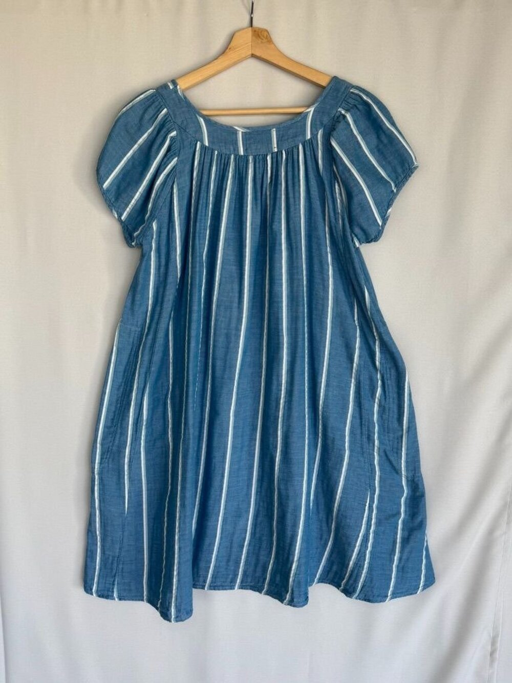 Pietsie Agave Cotton Blue Striped Cap Sleeve Babydoll Shift Dress Size Medium - Picture 5 of 9